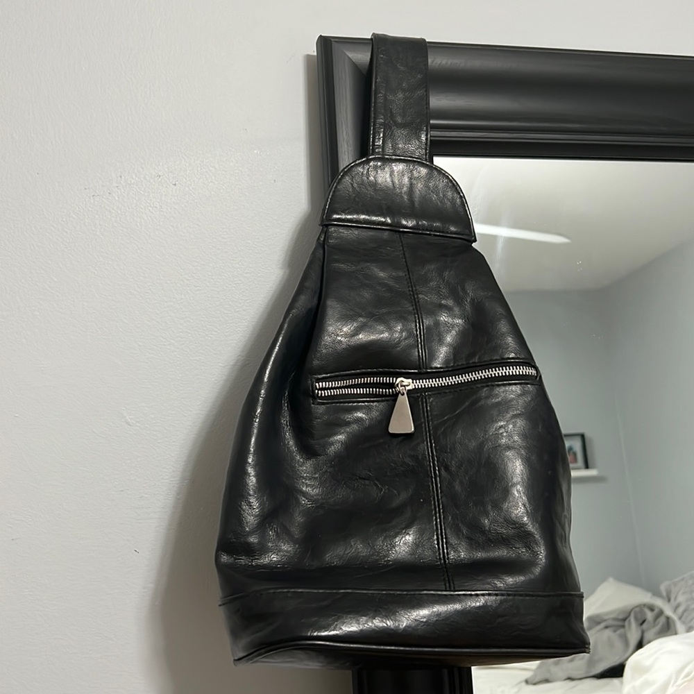 Vintage Black Leather One strap Bag